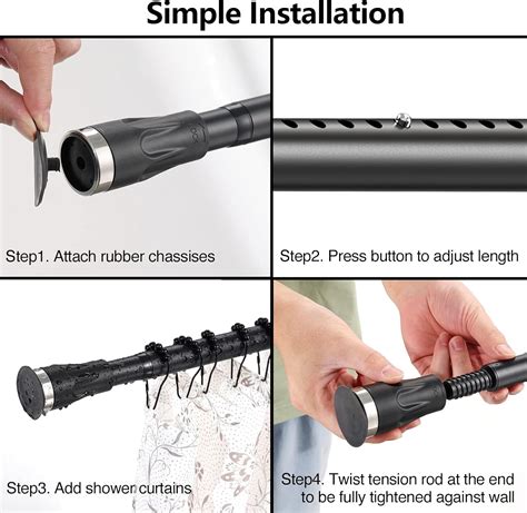 Buy Black Shower Curtain Rod 48-84 Inch Adjustable Stainless Steel ...