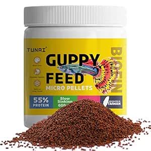 Buy Tunai Guppy Fish Food with 55% Protein| 40g |600 Microns - Slow ...