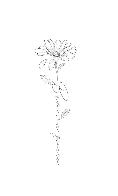 Cute Tiny Flower Tattoo with Love in Cursive Writing