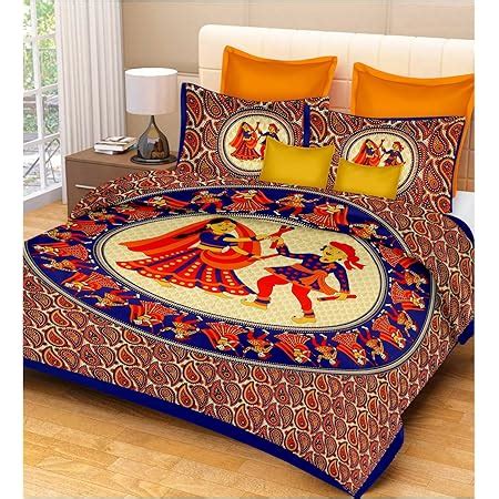 RajasthaniKart® Pure 100% Cotton Double Bed Sheet with 2 Pillow Covers ...