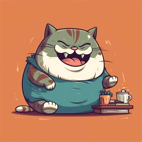 Cartoon cat sitting on a table with a cup of coffee generative ai ...