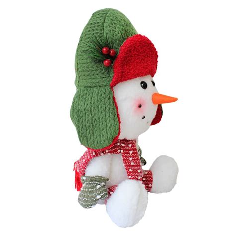 Honeybloom Fabric Sitting Snowman with Shaking Head, 14.2"