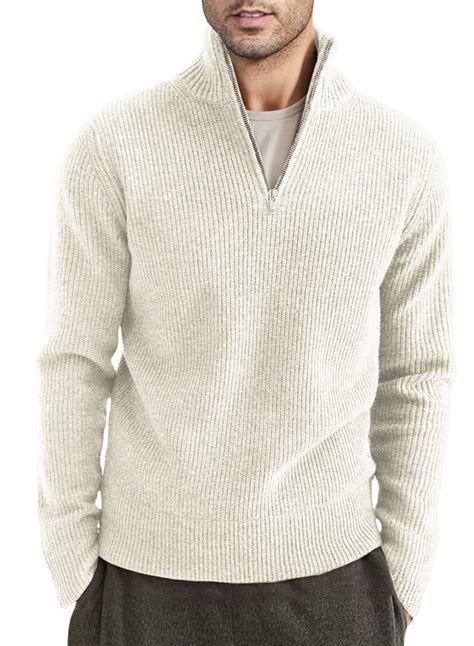 JMIERR Mens Zip Up Sweaters Knit Highneck Lightweight Polluver ...