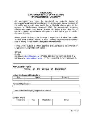 APPLICATION TO FILM ON THE CAMPUS OF STELLENBOSCH UNIVERSITY Doc ...