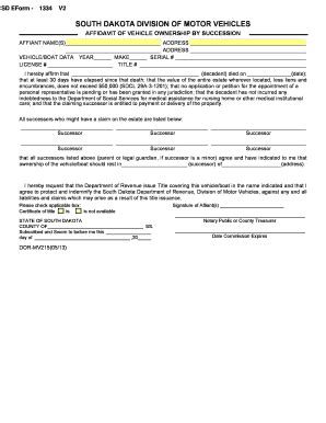 Fillable Online Bill Of Sale Form South Dakota Affidavit Of Vehicle ...