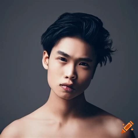 Portrait of a serious filipino man with slightly wavy long hair middle ...