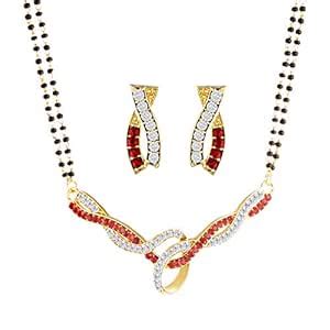Buy Oviya Gold Plated Ambrosial Mangalsutra Tanmaniya Set with Red and ...