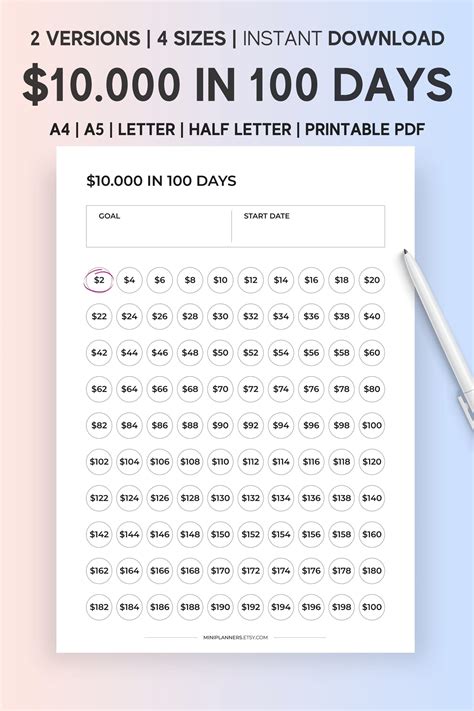 10000 Savings Challenge 10000 Challenge 10k Dollar in 100 - Etsy ...