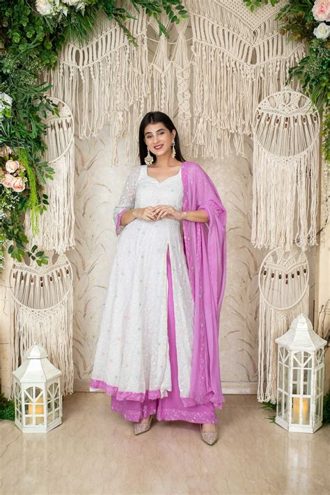 Buy Online In India | White And Lavender Anarkali | Label Shaurya Sanadhya