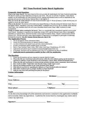 2017 Team Purebred Junior Board Application Doc Template | pdfFiller