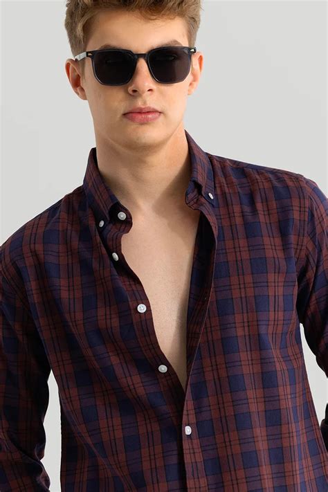 Buy Men's Kjell Maroon Checks Shirts Online | Snitch – SNITCH