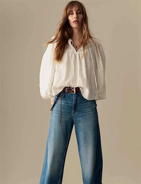 Buy Textured Tie Neck Blouson Sleeve Blouse at Marks & Spencer