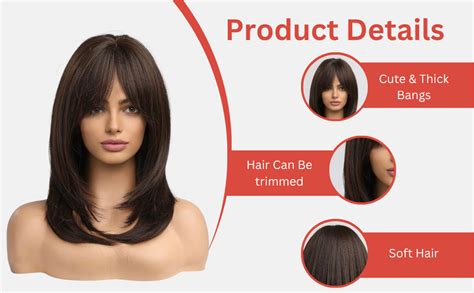 MISS LIRENN® Women’s Shoulder Length Hair Wigs With Bangs, 16 Inches ...