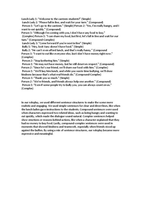 English 8: Roleplay Dialogue with Sentence Structures Analysis - Studocu