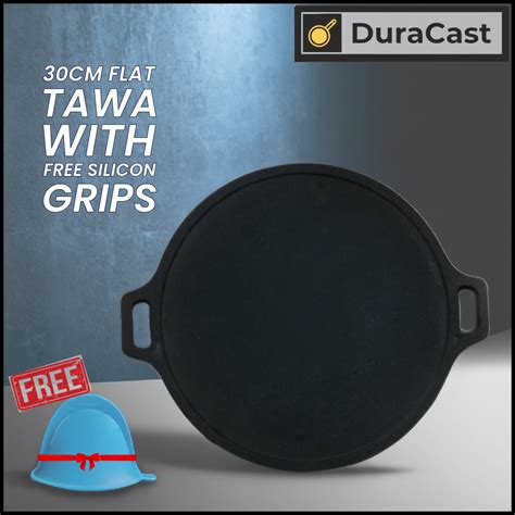 DuraCast 30cm Cast Iron Tawa with Free Silicone Grips – Pre-Seasoned ...