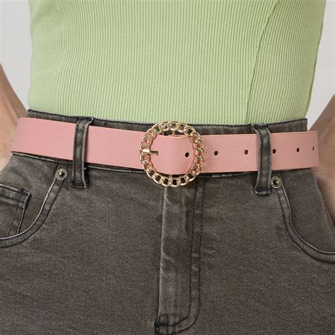 Buy MIXT by Nykaa Fashion Pink Solid Circular Gold Chain Link Buckle ...