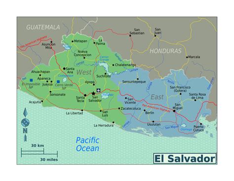 Detailed regions map of El Salvador | El Salvador | North America ...