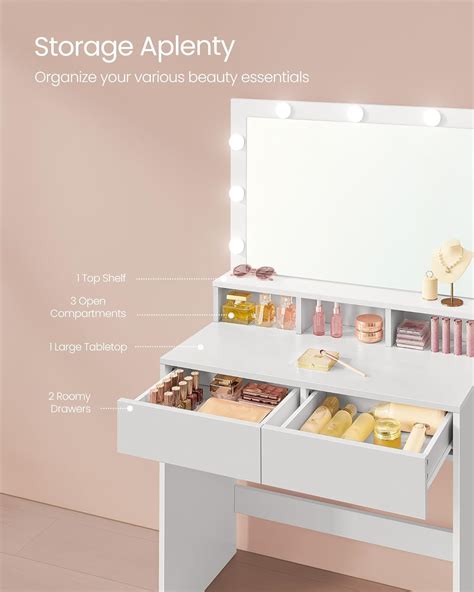 VASAGLE Vanity Desk with Mirror and Lights, Makeup India | Ubuy