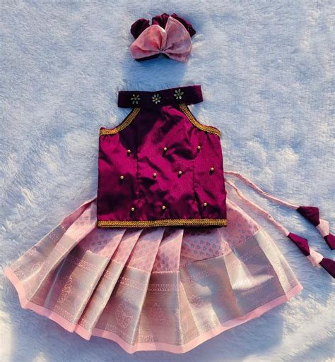 Wine Top and Pink Bottom Pattu pavada – babypattustudio