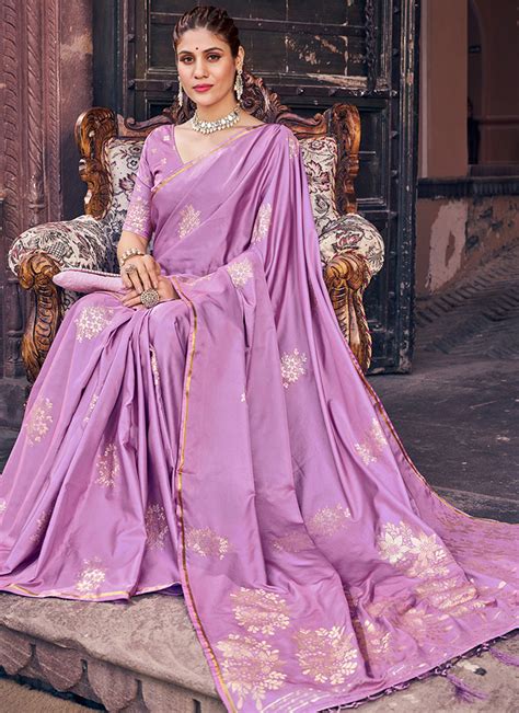 Pretty Lavender Soft Banarasi Silk Saree With Confounding Blouse Piece ...