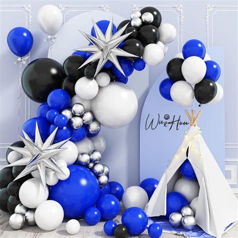 Amazon.com: Blue Black and White Balloon Arch Kit, Navy Dark Royal Blue ...