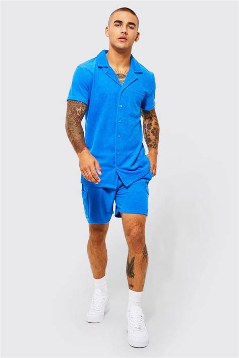 Towelling Cargo Shirt And Shorts Set | boohoo USA