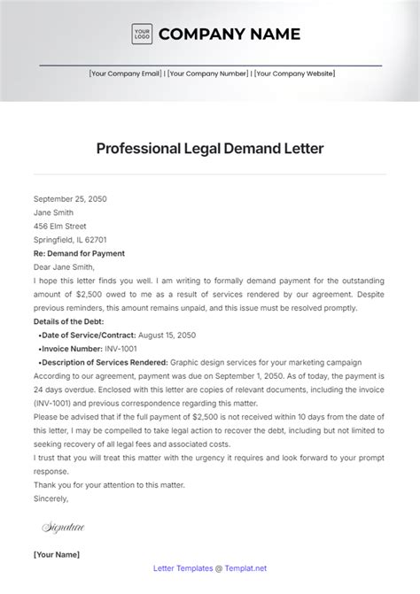 Free Professional Legal Demand Letter Template to Edit Online