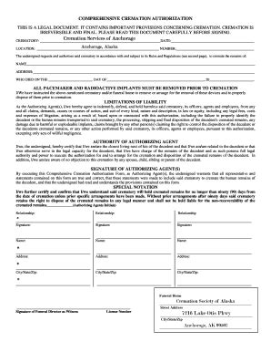 Fillable Online COMPREHENSIVE CREMATION AUTHORIZATION Fax Email Print ...
