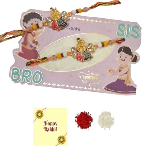 DMS RETAIL Set of 2 Kundan Studded Radha Krishna Rakhi Pearl Rakhi For ...