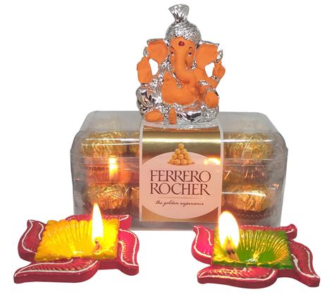 Ferrero Rocher Pack of 16, Ganesha Idol & Decorative Candles