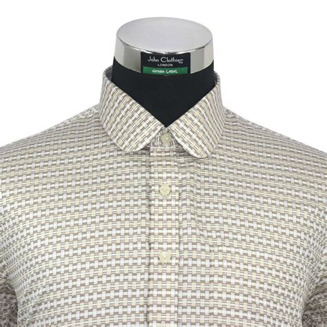 Pure Cotton Dark Beige Dobby Checks Round Penny Collar Peaky Blinders ...