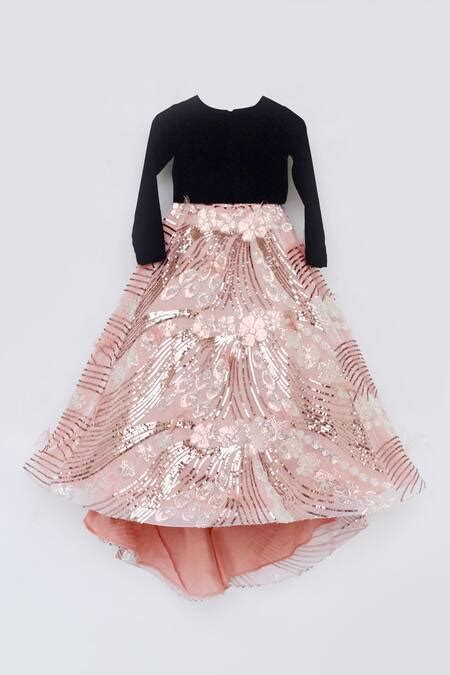 Buy Pink Velvet, Net Sequins Lehenga Set For Girls by Fayon Kids Online ...