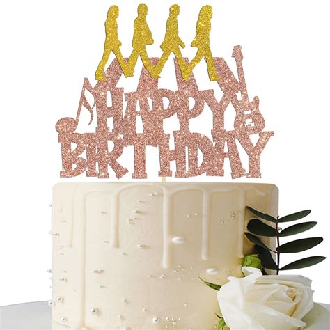 Buy Happy Birthday Cake Topper for Music Theme , Rose Gold Glitter ...