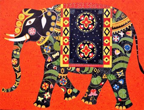 "Royal Elephant 3": Orange Red Acrylic Painting by Bhaskar Lahiri ...