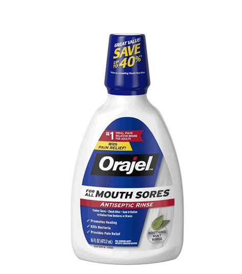 Orajel alcohol free antiseptic mouth sore rinse fresh mint 16 oz pack ...