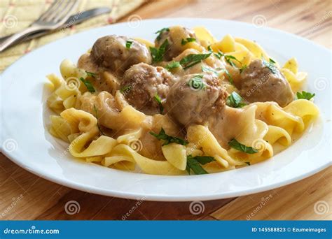 Swedish Meatballs Gravy Noodles Stock Image - Image of cuisine ...