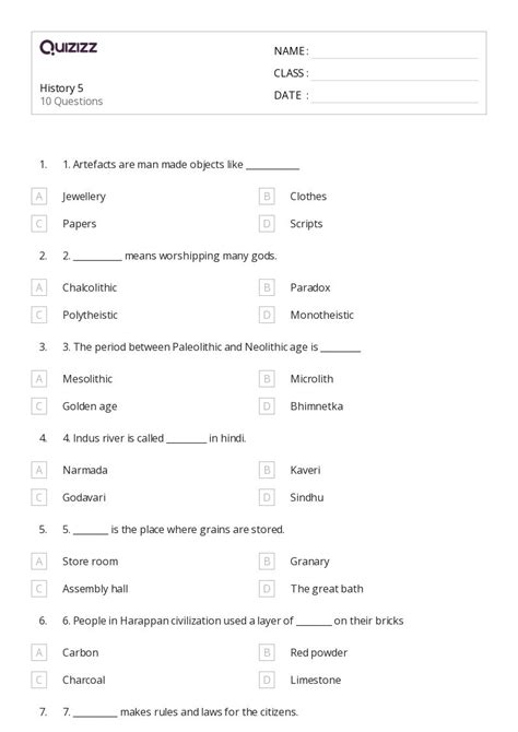50+ History worksheets for 5th Class on Quizizz | Free & Printable