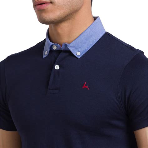 Men Blue Regular Fit Solid Cotton Woven Collar Polo T-Shirt – MyRaymond