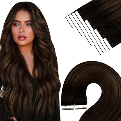 Amazon.com : YoungSee Tape in Extensions Human Hair Brown Balayage ...