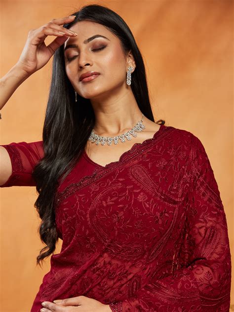 KASEE Women Georgette Saree with All-Over Paisley Embroidery & Bead De ...