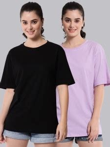 FUNDAY FASHION Solid Women Round Neck Purple, Black T-Shirt - Buy ...