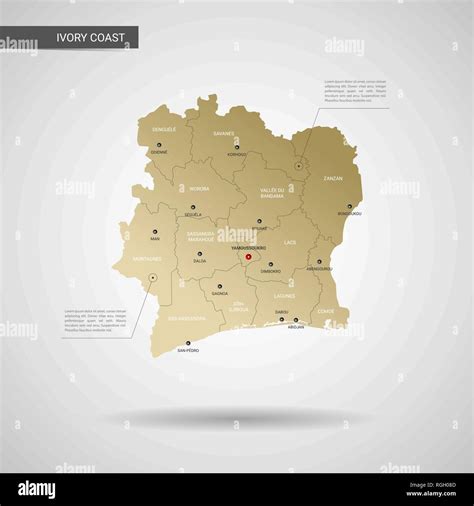 Stylized vector Ivory Coast map. Infographic 3d gold map illustration ...