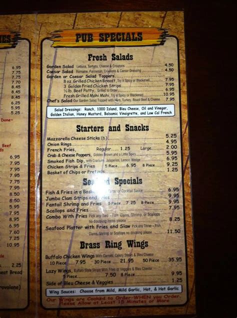 Menu at Brass Ring Pub, North Palm Beach