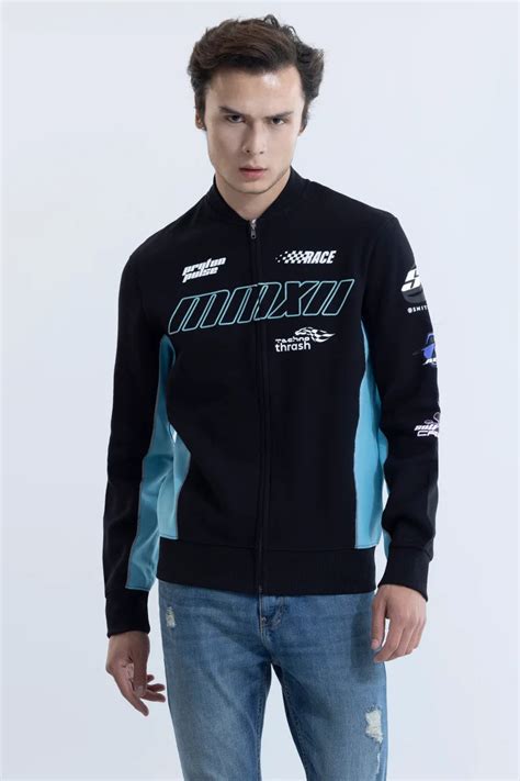 Buy Men's Proton Pulse Black Racing Bomber Jacket Online | SNITCH