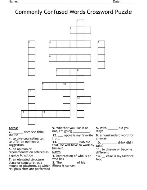 Commonly Confused Words Crossword Puzzle - WordMint