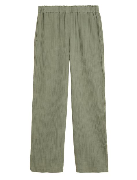 Buy Pure Cotton Wide Leg Trousers at Marks & Spencer