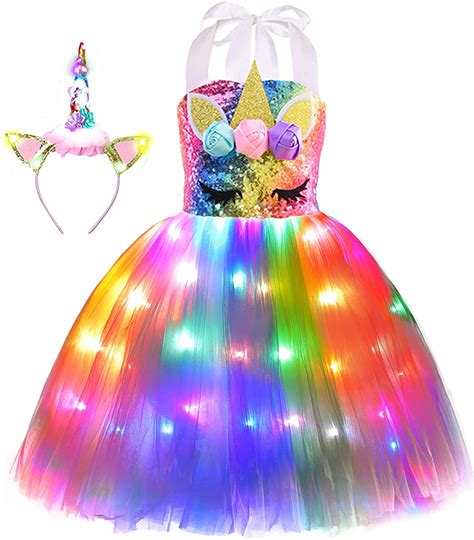 Viyorshop Girl Unicorn Costume LED Light Up Unicorn Tutu Dress for ...