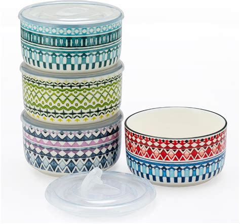 Amazon.com: Signature Housewares Ceramic Bowl Set with Vented Lids ...