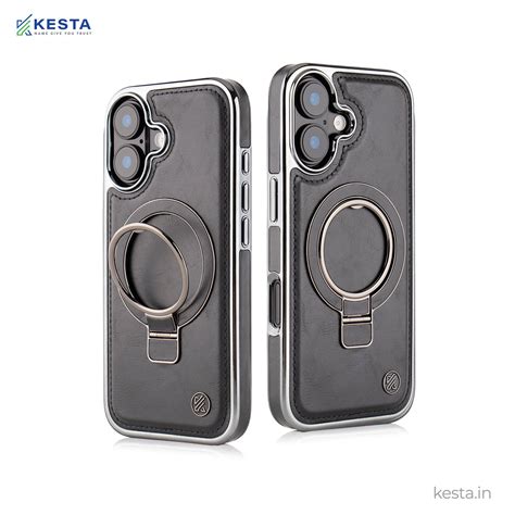 iPhone 17 Cover – Classy Elite Black Leather Magnetic Ring Holder