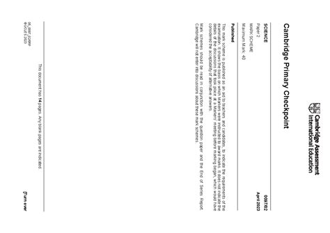 Cambridge Primary Checkpoint Science Paper 2 Mark Scheme - April 2023 ...